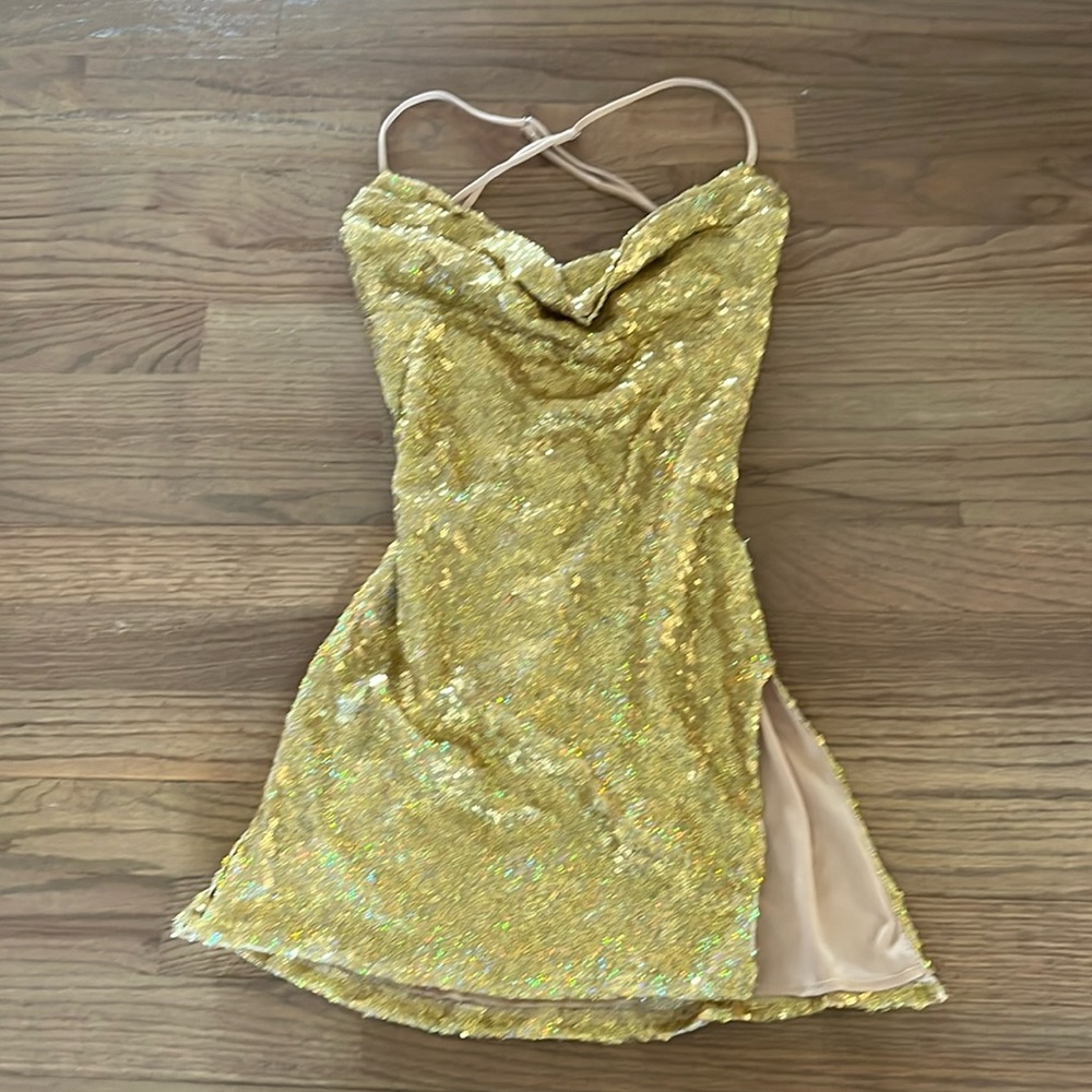 Gold sequence, Lucy in the sky, mini dress size:xs